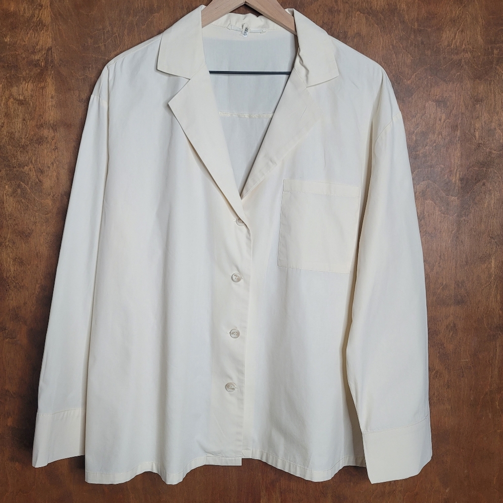 Et Clet cream cotton notch collar button up long sleeve shirt boxy fit L
